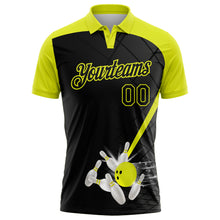 Laden Sie das Bild in den Galerie-Viewer, Custom Black-Neon Yellow Bowling Geometric Grid Performance Polo Shirt
