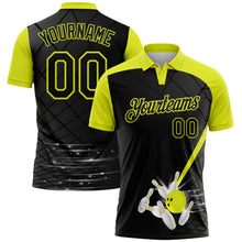 Laden Sie das Bild in den Galerie-Viewer, Custom Black-Neon Yellow Bowling Geometric Grid Performance Polo Shirt
