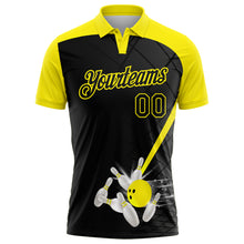 Laden Sie das Bild in den Galerie-Viewer, Custom Black-Light Yellow Bowling Geometric Grid Performance Polo Shirt
