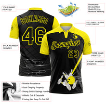Laden Sie das Bild in den Galerie-Viewer, Custom Black-Light Yellow Bowling Geometric Grid Performance Polo Shirt
