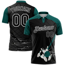 Charger l'image dans la galerie, Custom Black Midnight Green-White Bowling Geometric Grid Performance Polo Shirt
