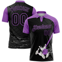 Laden Sie das Bild in den Galerie-Viewer, Custom Black-Medium Purple Bowling Geometric Grid Performance Polo Shirt
