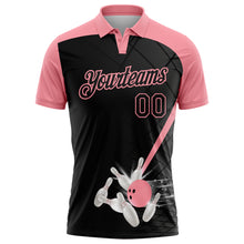 Laden Sie das Bild in den Galerie-Viewer, Custom Black-Medium Pink Bowling Geometric Grid Performance Polo Shirt
