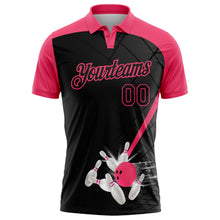 Charger l'image dans la galerie, Custom Black-Neon Pink Bowling Geometric Grid Performance Polo Shirt
