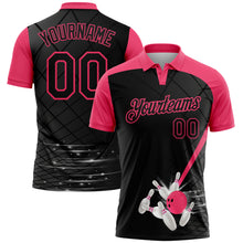Charger l'image dans la galerie, Custom Black-Neon Pink Bowling Geometric Grid Performance Polo Shirt
