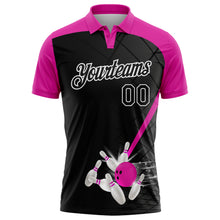 Laden Sie das Bild in den Galerie-Viewer, Custom Black Deep Pink-White Bowling Geometric Grid Performance Polo Shirt

