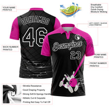 Laden Sie das Bild in den Galerie-Viewer, Custom Black Deep Pink-White Bowling Geometric Grid Performance Polo Shirt
