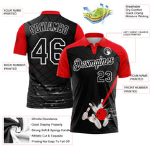 Load image into Gallery viewer, Custom Black Fire Red-White Bowling Geometric Grid Performance Polo Shirt
