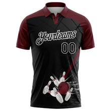 Laden Sie das Bild in den Galerie-Viewer, Custom Black Maroon-White Bowling Geometric Grid Performance Polo Shirt
