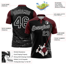 Laden Sie das Bild in den Galerie-Viewer, Custom Black Maroon-White Bowling Geometric Grid Performance Polo Shirt
