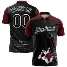 Laden Sie das Bild in den Galerie-Viewer, Custom Black Maroon-White Bowling Geometric Grid Performance Polo Shirt

