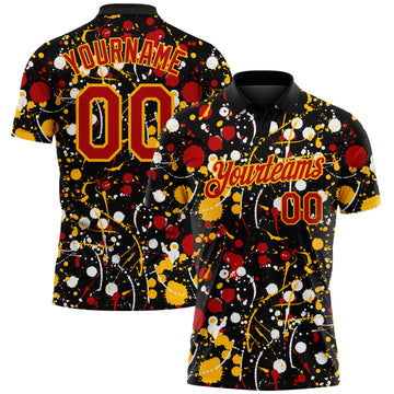Custom Graffiti Pattern Red Black Gold-White Vibrant Multi-Color Abstract Splatter Performance Polo Shirt