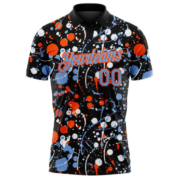 Custom Graffiti Pattern Powder Blue Black Orange-White Vibrant Multi-Color Abstract Splatter Performance Polo Shirt