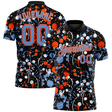 Custom Graffiti Pattern Powder Blue Black Orange-White Vibrant Multi-Color Abstract Splatter Performance Polo Shirt