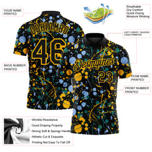Load image into Gallery viewer, Custom Graffiti Pattern Black Light Blue Gold-Teal Vibrant Multi-Color Abstract Splatter Performance Polo Shirt
