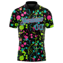 Load image into Gallery viewer, Custom Graffiti Pattern Aqua Black Pink-Neon Green Vibrant Multi-Color Abstract Splatter Performance Polo Shirt
