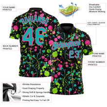 Load image into Gallery viewer, Custom Graffiti Pattern Aqua Black Pink-Neon Green Vibrant Multi-Color Abstract Splatter Performance Polo Shirt

