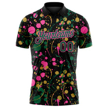 Загрузить изображение в средство просмотра галереи, Custom Graffiti Pattern Kelly Green Black Pink-Old Gold Vibrant Multi-Color Abstract Splatter Performance Polo Shirt
