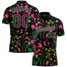 Загрузить изображение в средство просмотра галереи, Custom Graffiti Pattern Kelly Green Black Pink-Old Gold Vibrant Multi-Color Abstract Splatter Performance Polo Shirt
