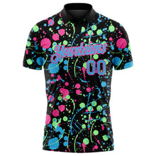 Charger l'image dans la galerie, Custom Graffiti Pattern Sky Blue Black Pink-Pea Green Vibrant Multi-Color Abstract Splatter Performance Polo Shirt
