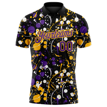 Custom Graffiti Pattern Purple Black Gold-White Vibrant Multi-Color Abstract Splatter Performance Polo Shirt