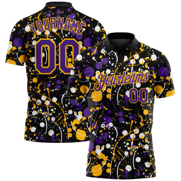 Custom Graffiti Pattern Purple Black Gold-White Vibrant Multi-Color Abstract Splatter Performance Polo Shirt