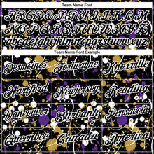 Load image into Gallery viewer, Custom Graffiti Pattern Black Purple Old Gold-White Vibrant Multi-Color Abstract Splatter Performance Polo Shirt
