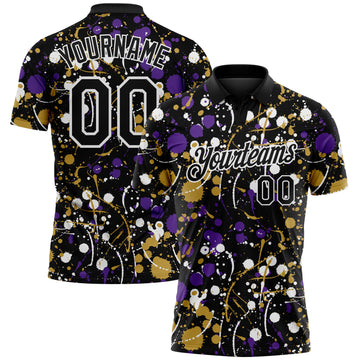Custom Graffiti Pattern Black Purple Old Gold-White Vibrant Multi-Color Abstract Splatter Performance Polo Shirt