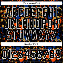 Load image into Gallery viewer, Custom Graffiti Pattern Black Royal Orange Old Gold-White Vibrant Multi-Color Abstract Splatter Performance Polo Shirt
