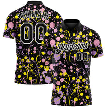 Load image into Gallery viewer, Custom Graffiti Pattern Black Light Pink Light Purple Light Yellow-White Vibrant Multi-Color Abstract Splatter Performance Polo Shirt

