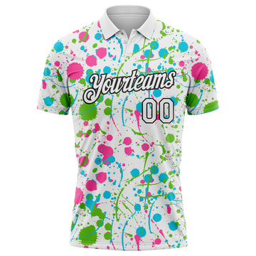 Custom Graffiti Pattern White Pink Aurora Green Lakes Blue-Black Vibrant Multi-Color Abstract Splatter Performance Polo Shirt