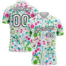 Load image into Gallery viewer, Custom Graffiti Pattern White Pink Aurora Green Lakes Blue-Black Vibrant Multi-Color Abstract Splatter Performance Polo Shirt
