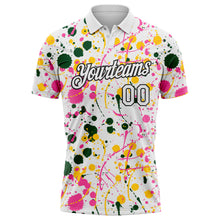 Load image into Gallery viewer, Custom Graffiti Pattern White Green Pink Yellow-Black Vibrant Multi-Color Abstract Splatter Performance Polo Shirt
