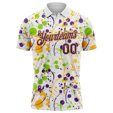 Custom Graffiti Pattern Purple White Neon Green-Gold Vibrant Multi-Color Abstract Splatter Performance Polo Shirt