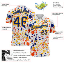 Load image into Gallery viewer, Custom Graffiti Pattern Royal White Orange-Yellow Vibrant Multi-Color Abstract Splatter Performance Polo Shirt
