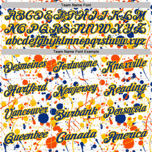 Load image into Gallery viewer, Custom Graffiti Pattern Royal White Orange-Yellow Vibrant Multi-Color Abstract Splatter Performance Polo Shirt
