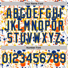 Load image into Gallery viewer, Custom Graffiti Pattern Royal White Orange-Yellow Vibrant Multi-Color Abstract Splatter Performance Polo Shirt
