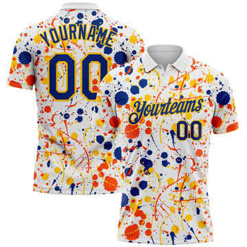 Custom Graffiti Pattern Royal White Orange-Yellow Vibrant Multi-Color Abstract Splatter Performance Polo Shirt