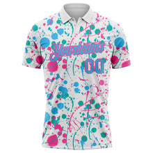 Laden Sie das Bild in den Galerie-Viewer, Custom Graffiti Pattern Sky Blue White Pink-Aqua Vibrant Multi-Color Abstract Splatter Performance Polo Shirt
