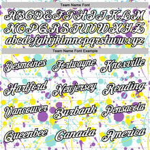 Загрузить изображение в средство просмотра галереи, Custom Graffiti Pattern White Medium Purple Ice Blue Light Yellow-Black Vibrant Multi-Color Abstract Splatter Performance Polo Shirt
