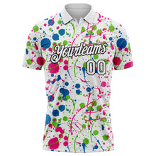 Load image into Gallery viewer, Custom Graffiti Pattern White Blue Hot Pink Aurora Green-Black Vibrant Multi-Color Abstract Splatter Performance Polo Shirt
