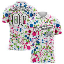 Load image into Gallery viewer, Custom Graffiti Pattern White Blue Hot Pink Aurora Green-Black Vibrant Multi-Color Abstract Splatter Performance Polo Shirt
