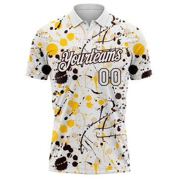 Custom Graffiti Pattern White Yellow Brown-City Cream Vibrant Multi-Color Abstract Splatter Performance Polo Shirt