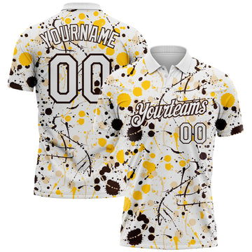 Custom Graffiti Pattern White Yellow Brown-City Cream Vibrant Multi-Color Abstract Splatter Performance Polo Shirt