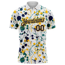 Load image into Gallery viewer, Custom Graffiti Pattern Navy White Teal-Gold Vibrant Multi-Color Abstract Splatter Performance Polo Shirt
