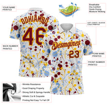 Load image into Gallery viewer, Custom Graffiti Pattern Crimson White Light Blue-Yellow Vibrant Multi-Color Abstract Splatter Performance Polo Shirt
