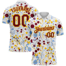 Load image into Gallery viewer, Custom Graffiti Pattern Crimson White Light Blue-Yellow Vibrant Multi-Color Abstract Splatter Performance Polo Shirt
