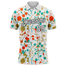 Charger l'image dans la galerie, Custom Graffiti Pattern White Orange Old Gold Aqua-Black Vibrant Multi-Color Abstract Splatter Performance Polo Shirt
