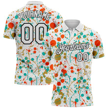 Charger l'image dans la galerie, Custom Graffiti Pattern White Orange Old Gold Aqua-Black Vibrant Multi-Color Abstract Splatter Performance Polo Shirt
