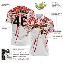 Charger l'image dans la galerie, Custom White Black Red-Old Gold Distressed Scratch Brush Stroke Performance Polo Shirt
